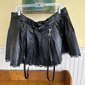 Little for Big 3XL black micro mini skirt layered lace ruffle faux leather